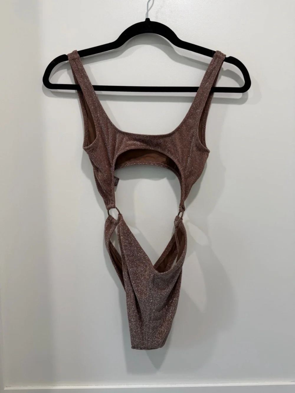 SKIMS Metallic Bronze Cutout One-Piece Swimsuit